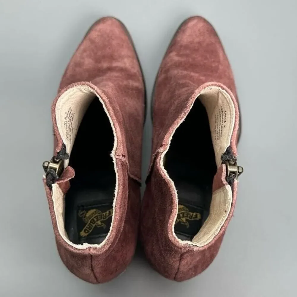 Freebird by Steven Onyx Womens 9 Burgundy Booties Leather Side Zipper Block Heel_10